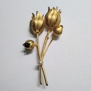 Vintage Tulips & Pearl Pin Brooch